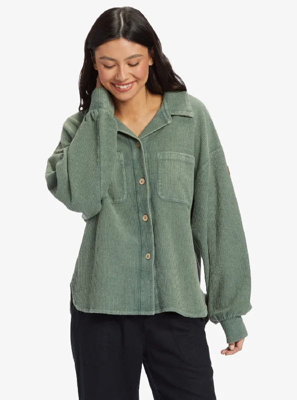 Off Duty Knit Shacket Overshirt - Agave Green Women's fleece jackets