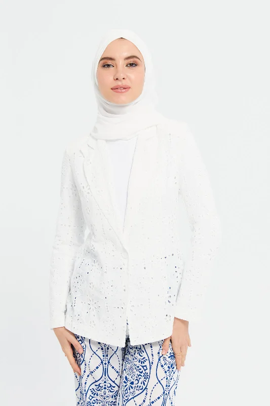 Women White Schiffli Blazer Women's college jackets