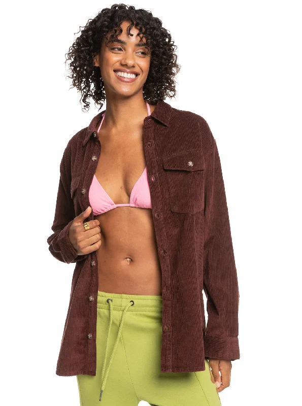 Let It Go Corduroy Long Sleeve Shirt - Bitter Chocolate Women's best value jackets