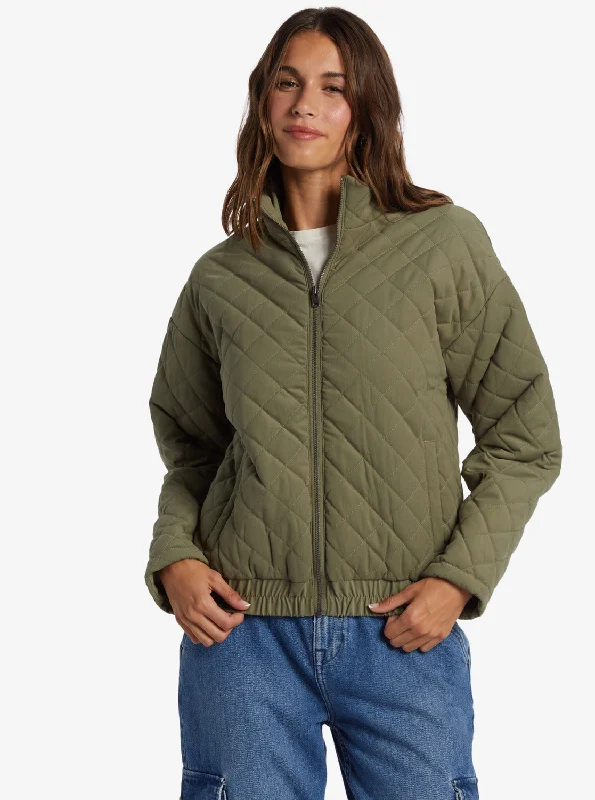 Path To Paradise Quilted Jacket - Deep Lichen Green Women's commuter jackets