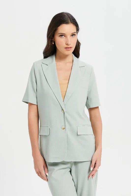 Women Mint Long Length Mock Pocket Blazer Women's budget jackets