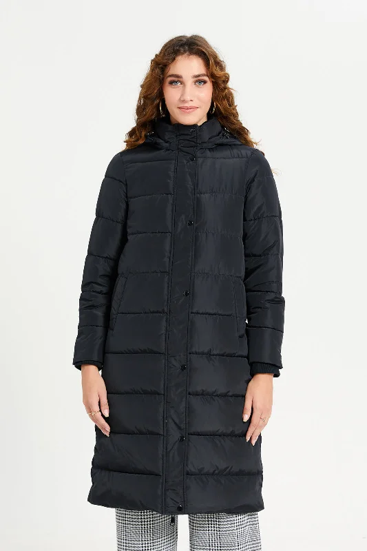 Women Black Padded Zip Up Warm Hooded Coat Women's Zara jackets