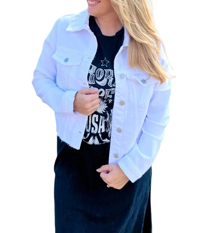 Clean Jacket With Fray In White Women's streetwear jackets