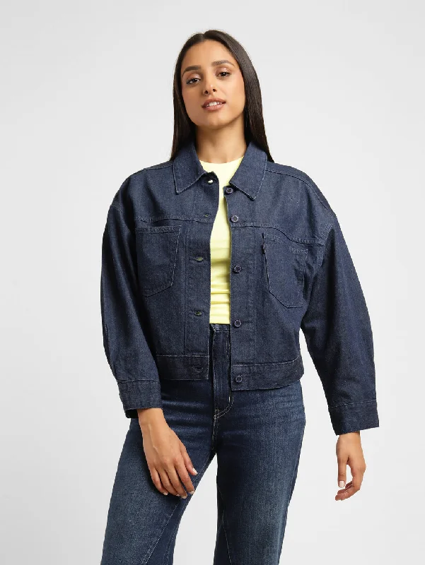 Levi's x Deepika Padukone Solid Navy Shirt Collar Denim Jacket Women's luxury jackets