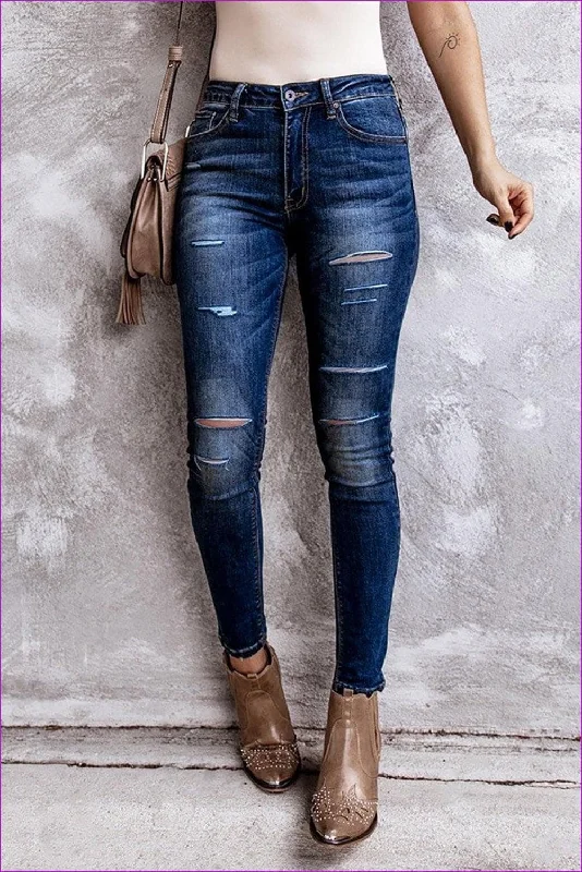 Ripped High Rise Ankle Length Skinny Jeans