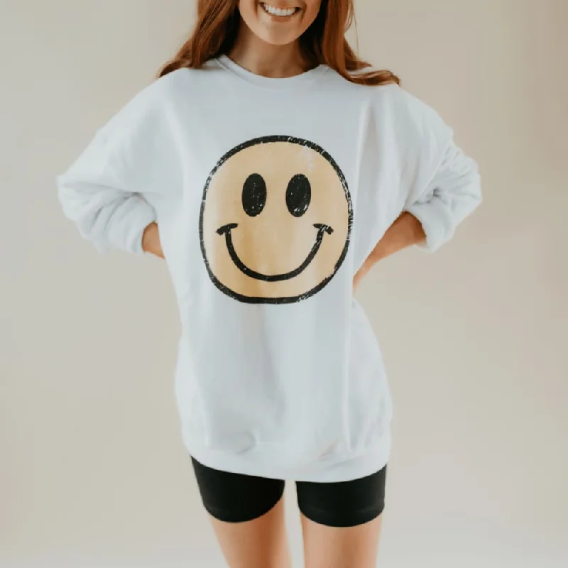 Distressed Smiley Sweatshirt Graphic Hoodie Sweatshirt