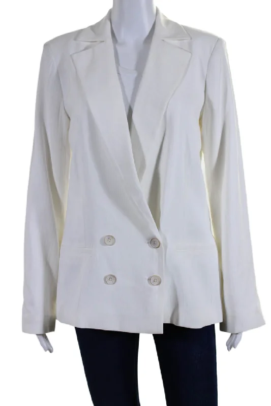 Paige Womens Notch Collar Double Breasted Button Up Blazer Jacket White Women's camping jackets