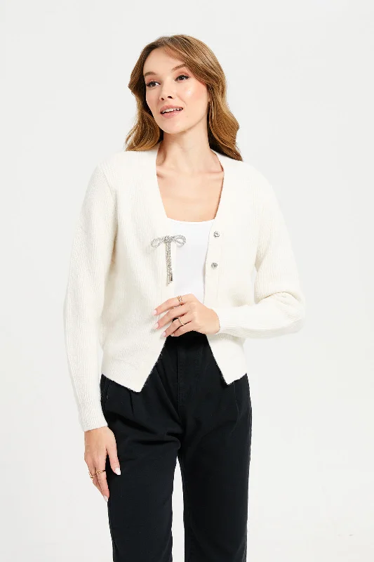 Women White Bow Cardigan Women's discounted jackets