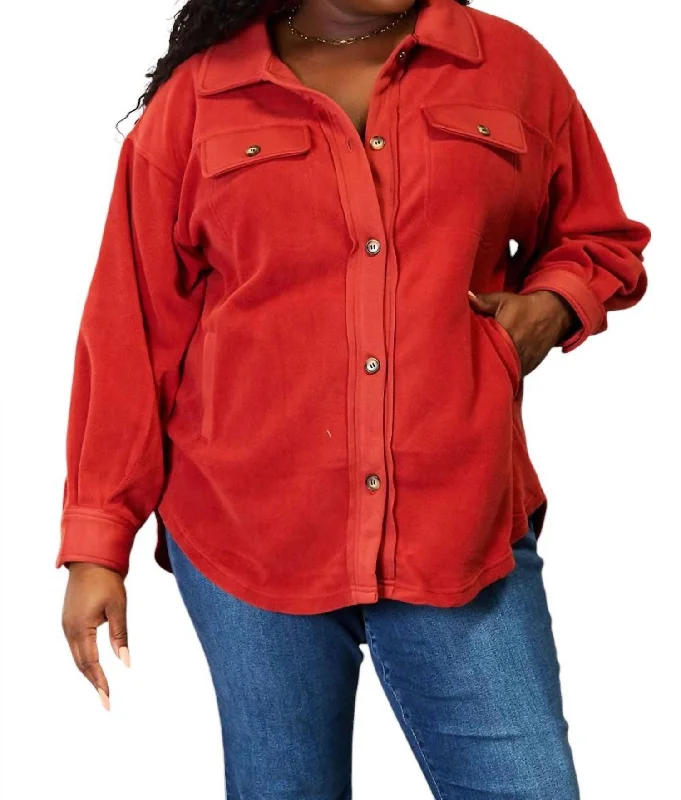 Cozy Girl Full Size Button Down Shacket In Rust Women's winter jackets