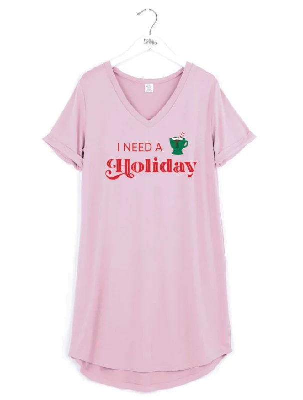 HELLO MELLO I NEED A HOLIDAY SLEEP SHIRT Short sleeve pajama sets