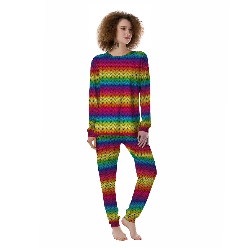 Mexican Rainbow Knitted Print Pattern Women's Pajamas Bridal pajama sets