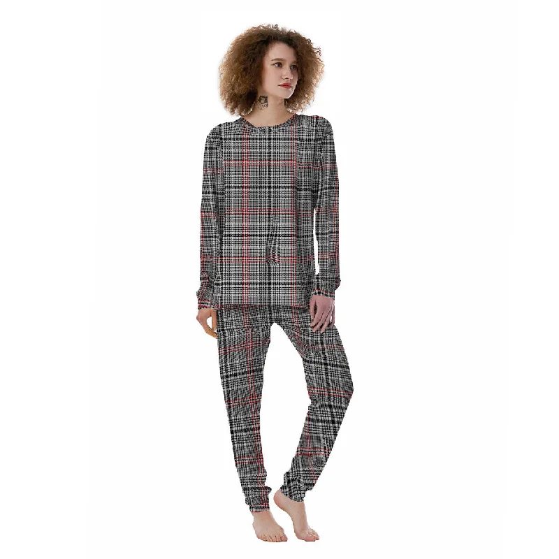 Modern Tartan Plaid White And Black Red Print Women's Pajamas Two-piece pajama sets