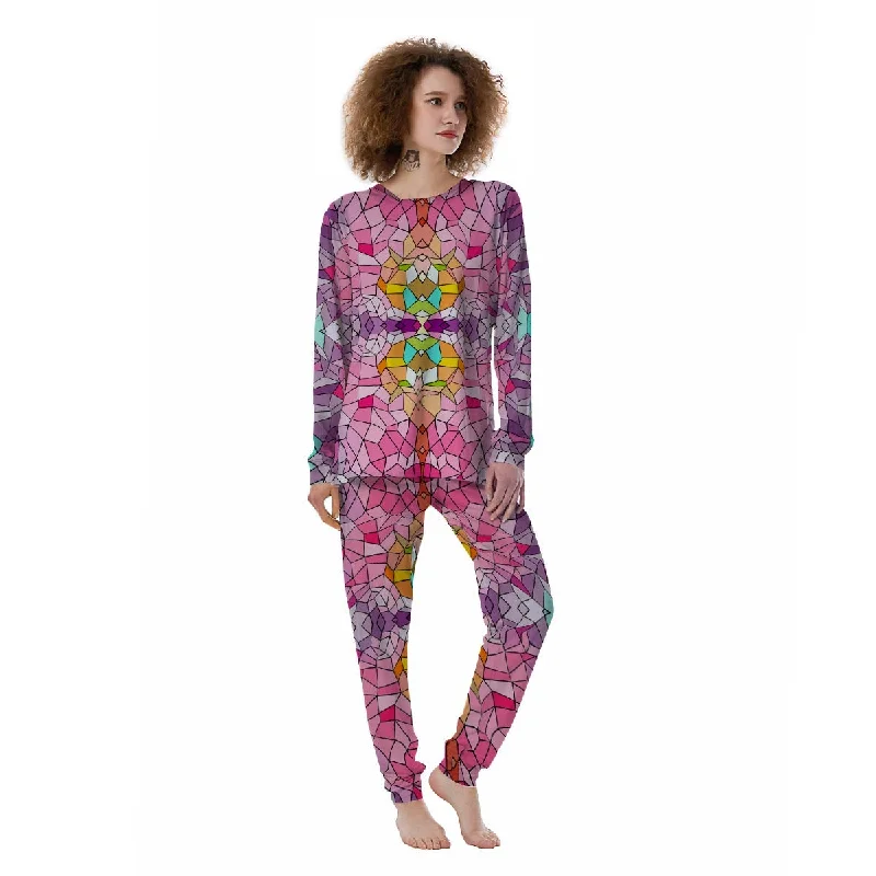 Mosaic Stained Glass Print Pattern Women's Pajamas Cartoon pajama sets