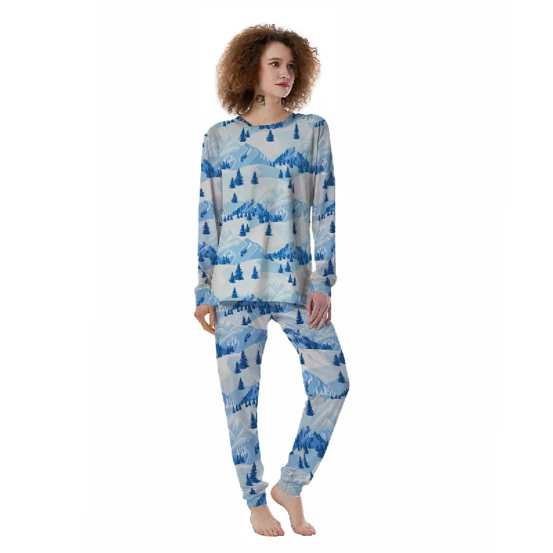 Mountain Skiing Print Pattern Women's Pajamas Fall pajama sets