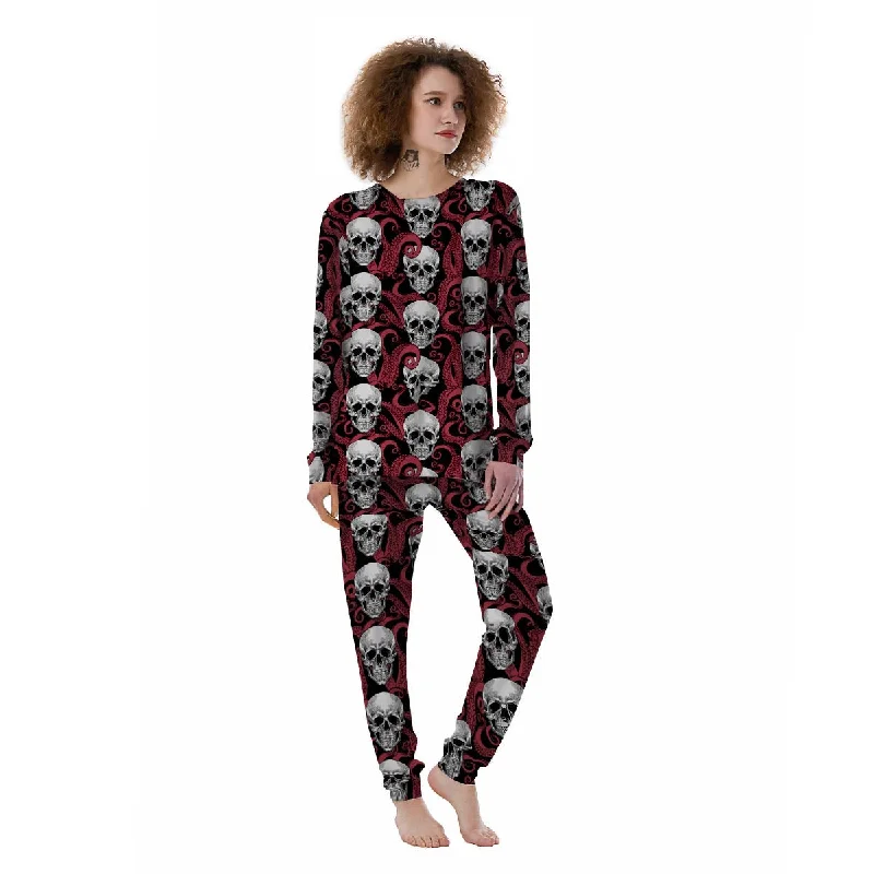 Octopus Skull Red Print Pattern Women's Pajamas Best pajama sets for cold weather