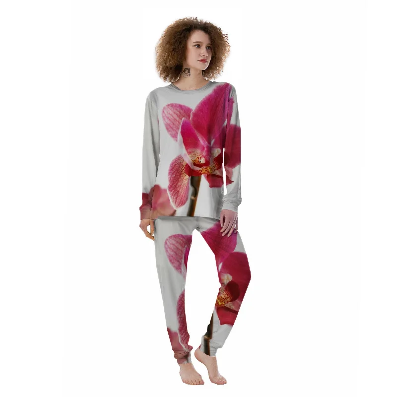 Orchid Flower Pink Print Women's Pajamas Shein pajama sets