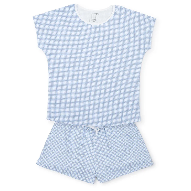 SALE Riley Women's Pima Cotton Pajama Short Set - Light Blue Box Plaid Zara pajama sets