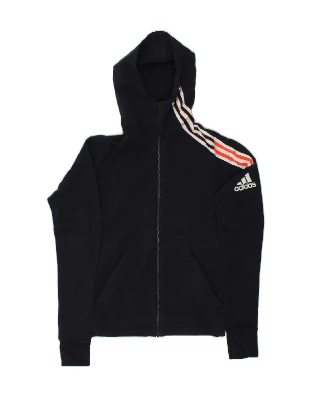 ADIDAS Womens Graphic Zip Hoodie Sweater UK 6 XS Navy Blue Cotton Kids' sweaters