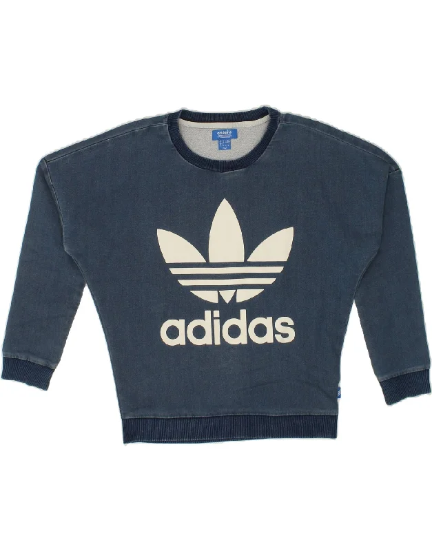 ADIDAS Womens Oversized Graphic Sweatshirt Jumper UK 6 XS Navy Blue Must-have sweaters for this season