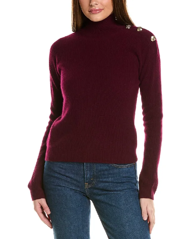 Bruno Magli Rib Button Shoulder Mock Nek Cashmere Sweater Best sweaters for casual wear