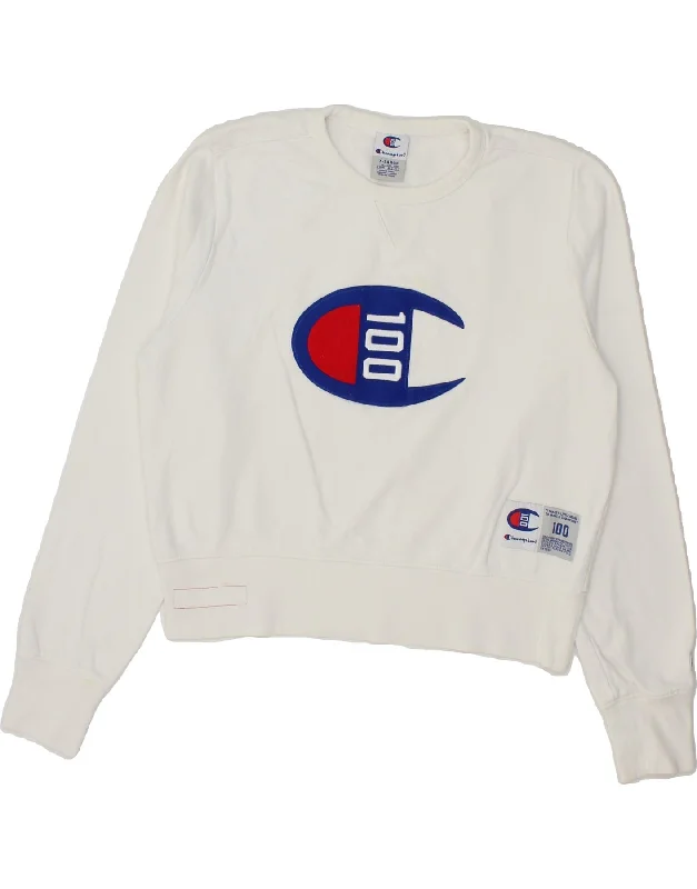 CHAMPION Womens Graphic Crop Sweatshirt Jumper UK 18 XL White Cotton Budget-friendly sweaters