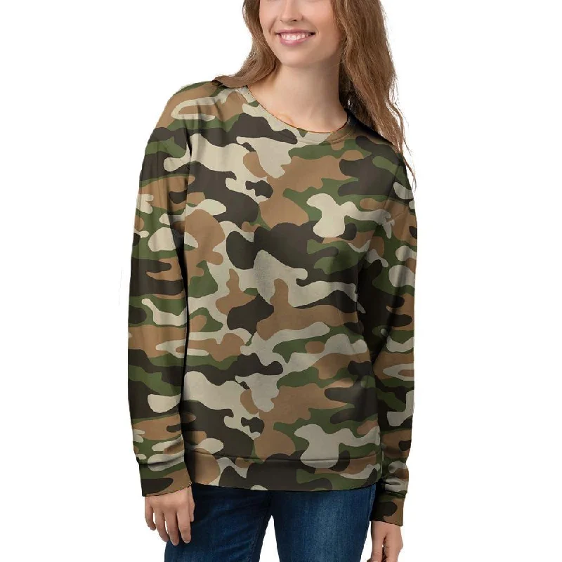 Green And Brown Camouflage Print Women's Sweatshirt Turtleneck sweaters