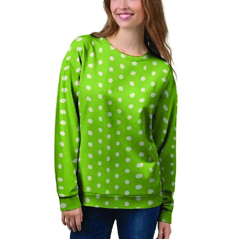 Green And White Polka Dot Women's Sweatshirt Cozy knit sweaters for winter