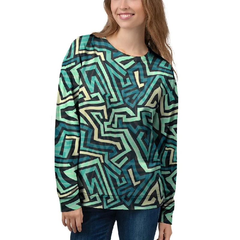 Green Geometric Abstract Women's Sweatshirt Expensive sweaters