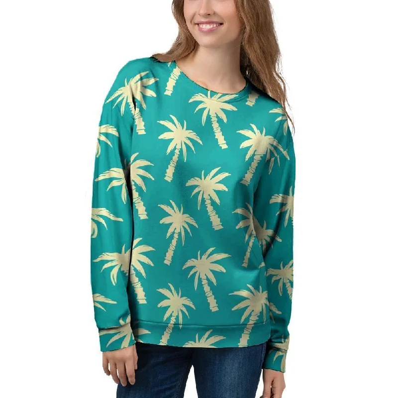 Green Palm Tree Hawaiin Print Women's Sweatshirt Thermal insulation sweaters