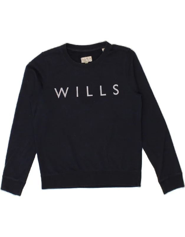 JACK WILLS Womens Graphic Sweatshirt Jumper UK 8 Small  Navy Blue Cotton Alpaca wool sweaters