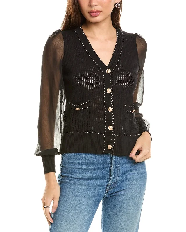 Lea & Viola Sheer Sleeve Cardigan Crewneck sweaters