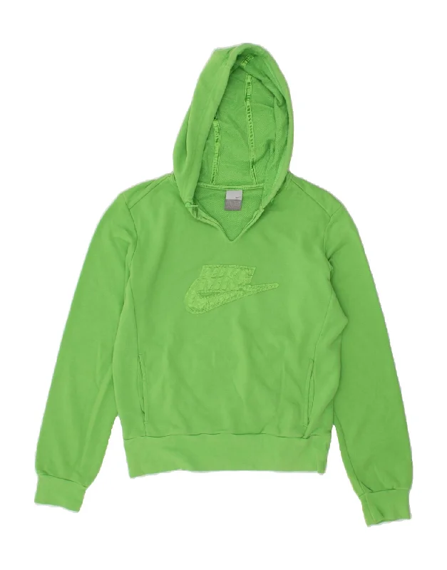 NIKE Womens Graphic Hoodie Jumper UK 14/16 Large Green Moisture-wicking sweaters