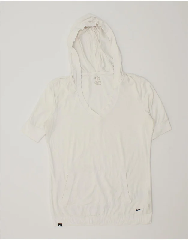 NIKE Womens Short Sleeve Hoodie Jumper UK 16/18 Large White Cotton Best sweaters for hiking