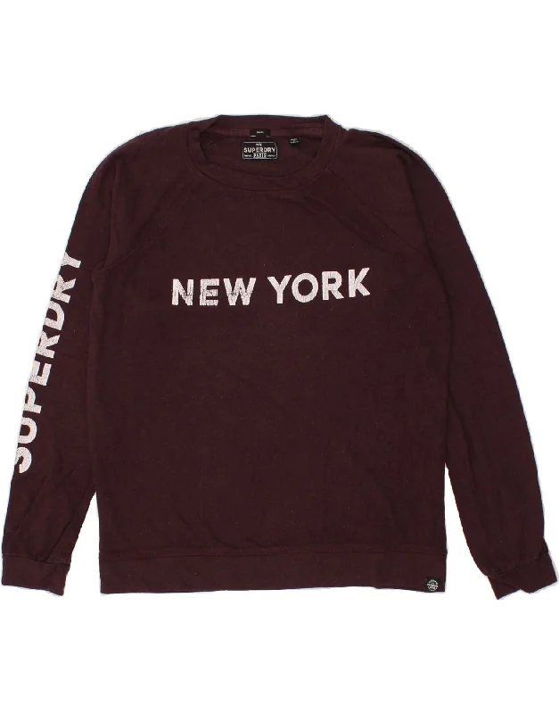 SUPERDRY Womens Oversized Graphic Sweatshirt Jumper UK 10 Small Burgundy Acrylic sweaters