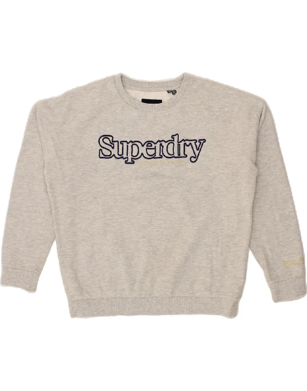 SUPERDRY Womens Oversized Graphic Sweatshirt Jumper UK 12 Medium  Grey Thermal sweaters