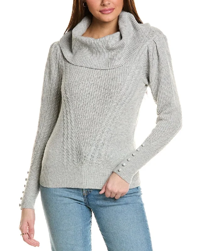 T Tahari Cowl Neck Placed Rib Cable Sweater Zara sweaters