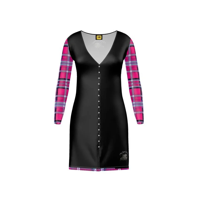 TRP Twisted Patterns 06: Digital Plaid 01-04A Designer V-neck Cardigan Mini Dress Best mini dresses for elegant looks