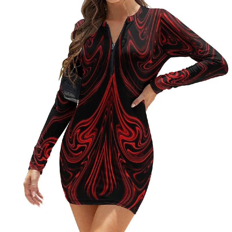 TRP Maze 01-01 Designer Half Zip Long Sleeve Bodycon Mini Dress Cocktail mini dresses