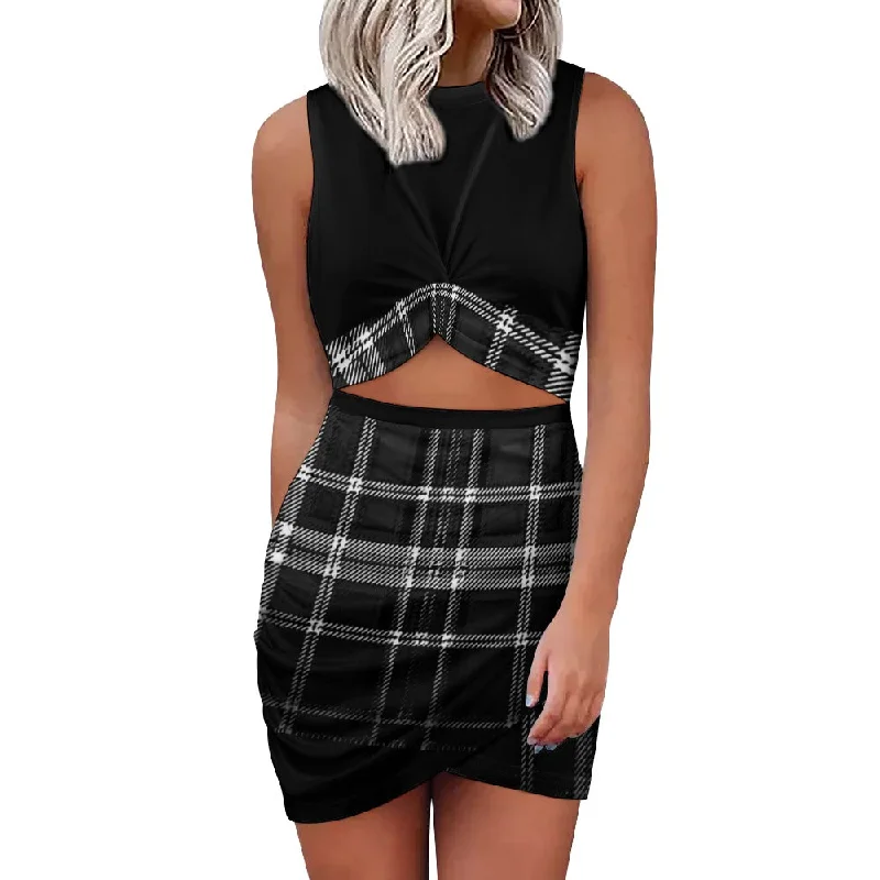 TRP Twisted Patterns 06: Digital Plaid 01-06A Navel-Baring Cross Fit Hip Wrap Mini Dress Cheap mini dresses