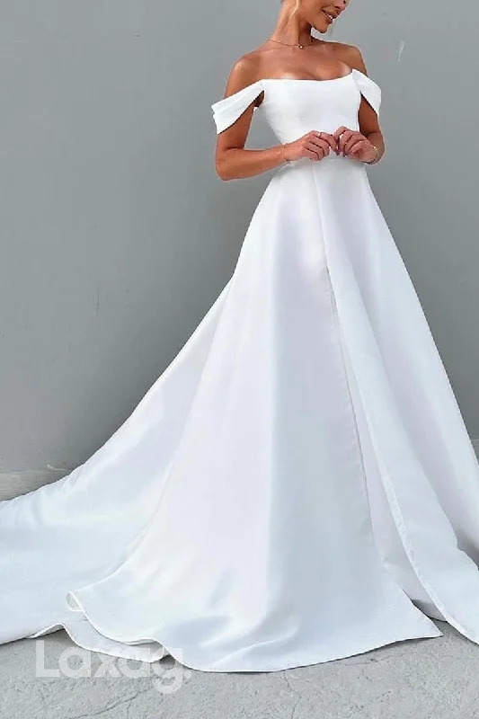 22940 - A-Linie Off Shoulder Sleek Satin Elegant Wedding Dress with Train Wedding Gown Set