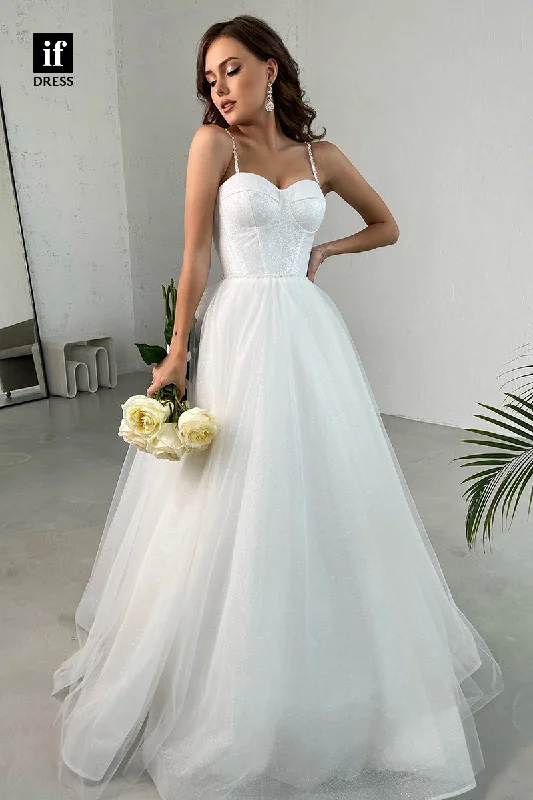 31501 - Elegant A-Line Spaghetti Straps Sweetheart Tulle Wedding Dress Strapless Bridal Dress