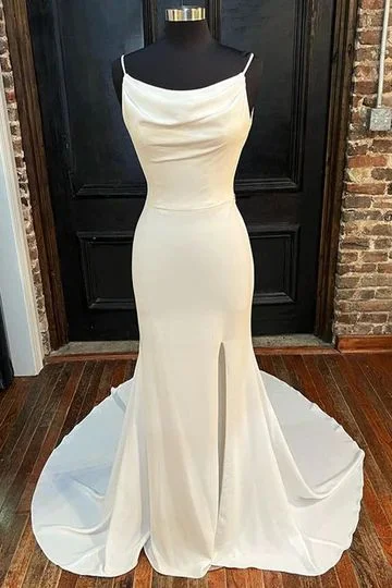 Simple Cowl Neckine Silk Mermaid Wedding Dress A-line Wedding Gown