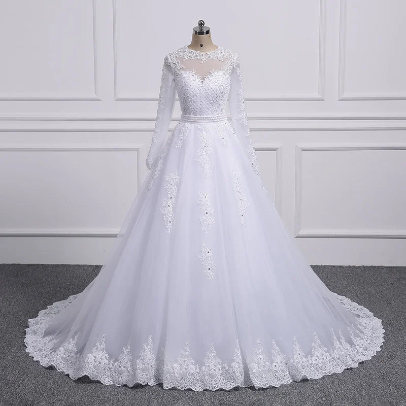 Two Pieces Lace A LINE Wedding Dresses with Detachable Train Glitter Wedding Dress