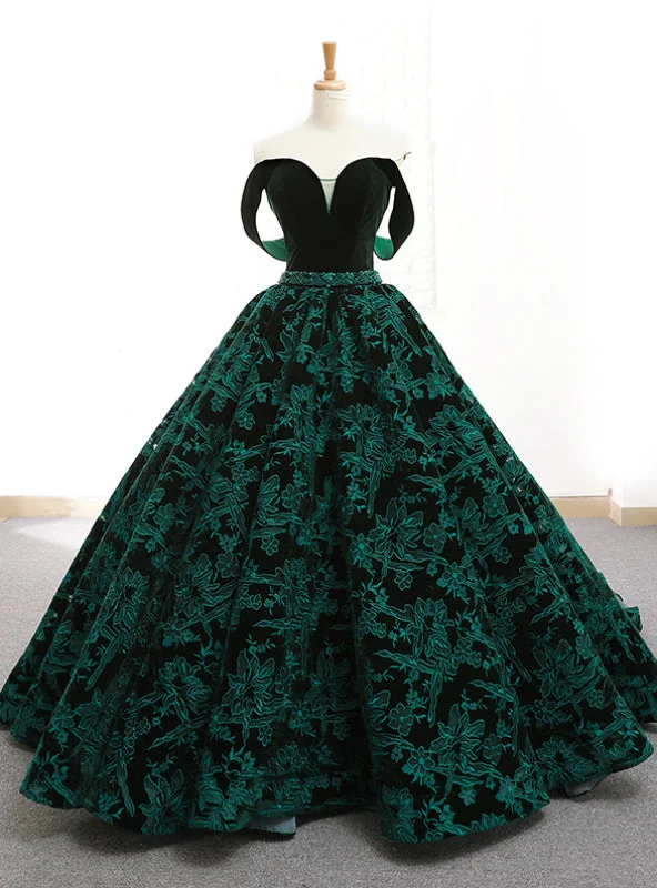 Vintage Green Lace Ball Gown Off The Shoulder Backless Wedding Dress Modern Wedding Gown