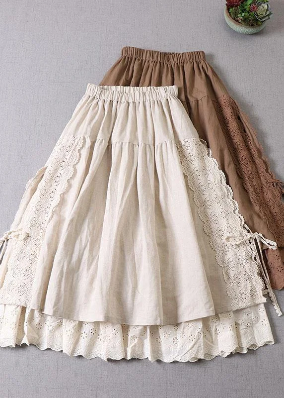 Fitted Beige Hollow Out Wrinkled Fall Patchwork Skirts Dark color unclassified skirts