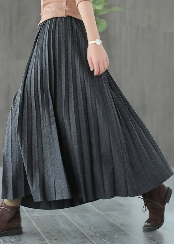 Italian Grey Black Casual Woolen Pleated Fall Skirts Metallic unclassified skirts