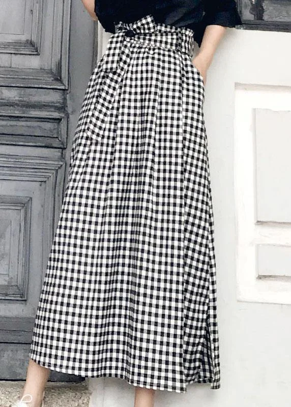 Natural Black White Plaid Bow A Line Summer Skirt Cotton Discounted unclassified skirts