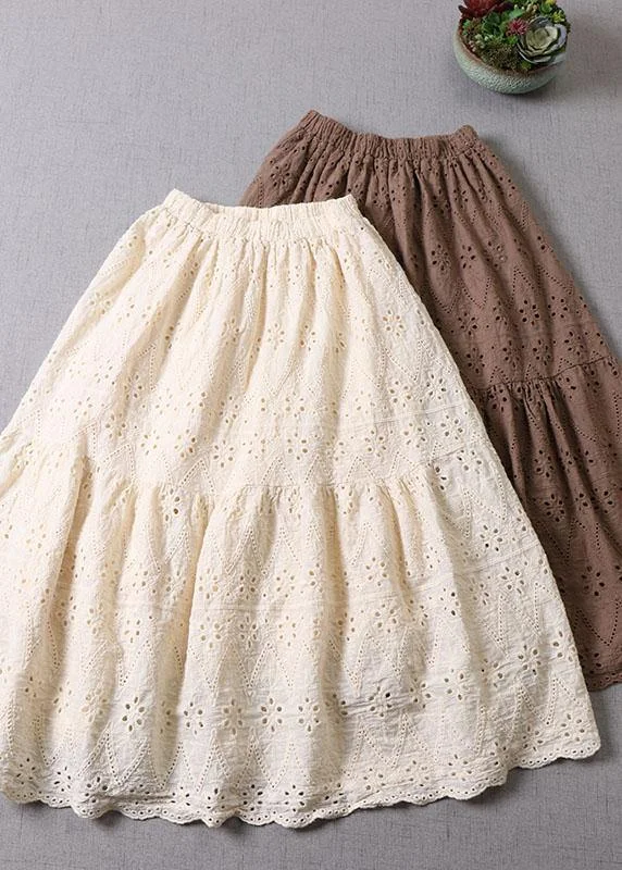 Organic Apricot Hollow Out Embroideried Fall Patchwork Skirts Pleated unclassified skirts