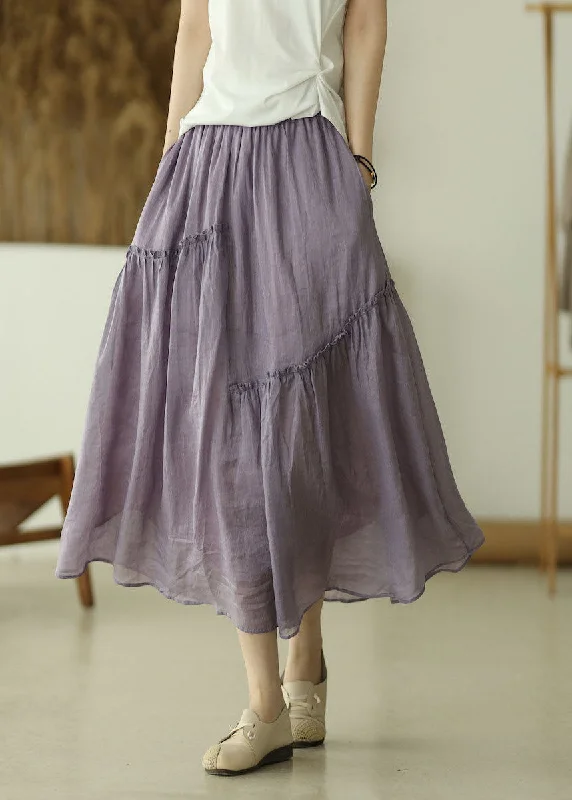 Plus Size Purple elastic waist Asymmetrical A line Skirts Spring Bold pattern unclassified skirts