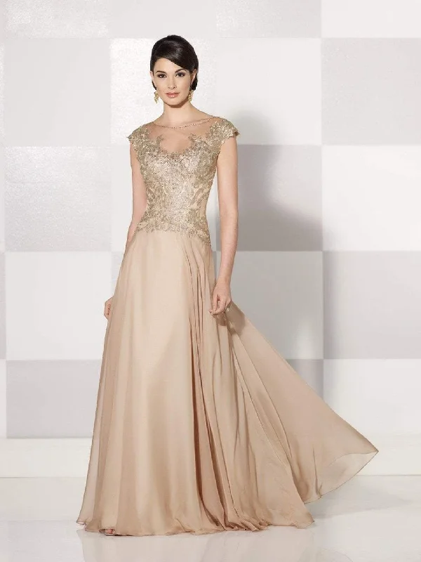 Mon Cheri Chiffon Cap Sleeved Gown in Champagne 214686 Women's trendy party dresses sale